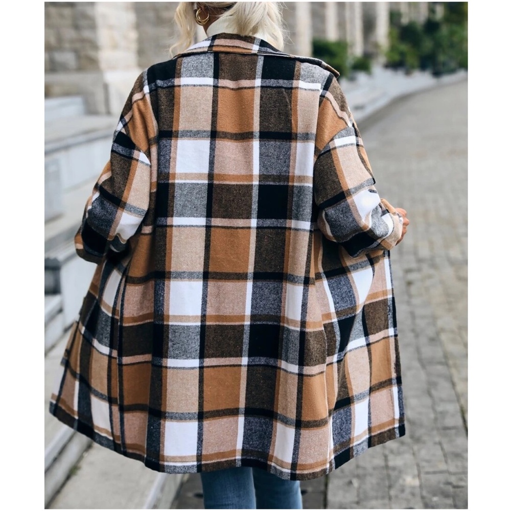 Cozy Plaid Print Button up Oversized Jacket Shacket - Picture 5 of 6